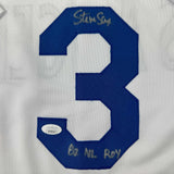 Framed Autographed/Signed Steve Sax 33x42 Los Angeles LA White Jersey JSA COA