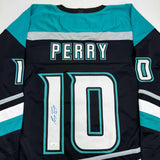 Autographed/Signed Corey Perry Anaheim Black Retro Hockey Jersey JSA COA