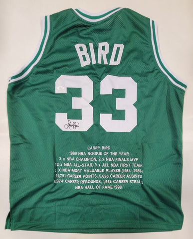 LARRY BIRD SIGNED AUTOGRAPHED PRO STYLE XL "LARRY LEGEND" CUSTOM STAT JERSEY JSA