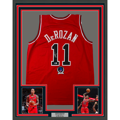 Framed Autographed/Signed DeMar DeRozan 33x42 Chicago Red Jersey Beckett BAS COA