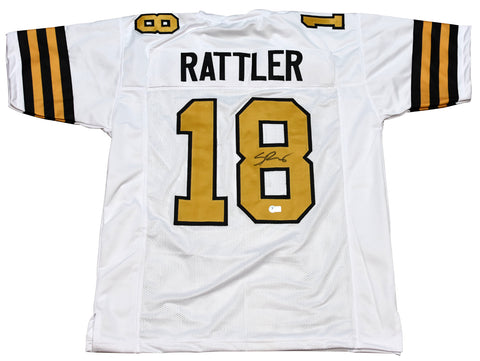 SPENCER RATTLER SIGNED NEW ORLEANS SAINTS #18 WHITE COLOR RUSH JERSEY BECKETT