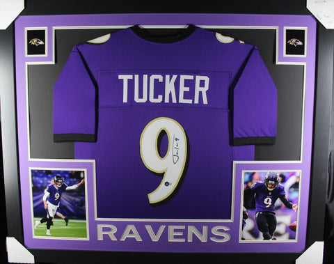 JUSTIN TUCKER (Ravens purple SKYLINE) Signed Autographed Framed Jersey Beckett