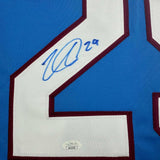 Framed Autographed/Signed Nathan MacKinnon 35x39 Colorado Blue Jersey JSA COA