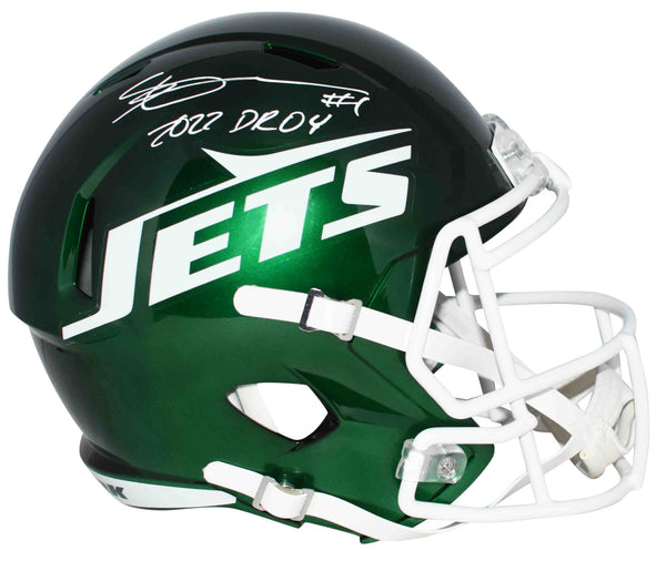 AHMAD SAUCE GARDNER SIGNED NEW YORK JETS TRIBUTE FULL SIZE HELMET W/ 2022 DROY