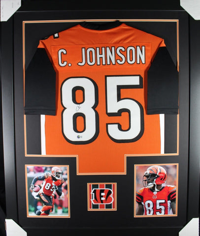 CHAD JOHNSON (Bengals orange TOWER) Signed Autographed Framed Jersey Beckett