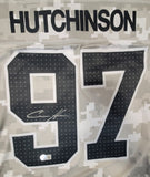 AIDAN HUTCHINSON SIGNED LIONS NIKE XL SALUTE TO SERVICE ARCTIC CAMO JERSEY BAS