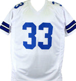 Tony Dorsett Autographed White Pro Style STAT Jersey- Beckett W Hologram Auth *R