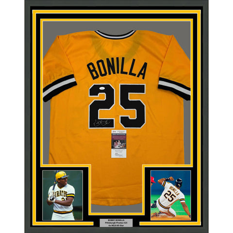 Framed Autographed/Signed Bobby Bonilla 35x39 Pittsburgh Yellow Jersey JSA COA