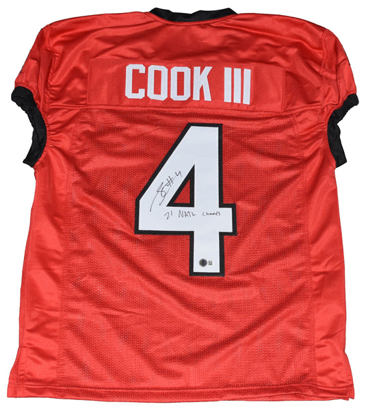 JAMES COOK III SIGNED GEORGIA BULLDOGS #4 RED JERSEY W/ 21 NATL CHAMPS