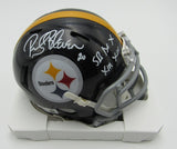 Rocky Bleier HOF Signed/Inscr Black Mini Helmet Steelers Becket Witness 191559