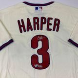 Autographed/Signed Bryce Harper Phillies Cream Authentic Jersey Fanatics MLB COA