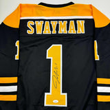 Autographed/Signed Jeremy Swayman Boston Black Hockey Jersey JSA COA