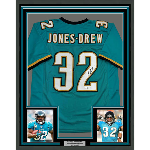 Framed Autographed/Signed Maurice Jones-Drew 35x39 Teal Jersey Beckett BAS COA