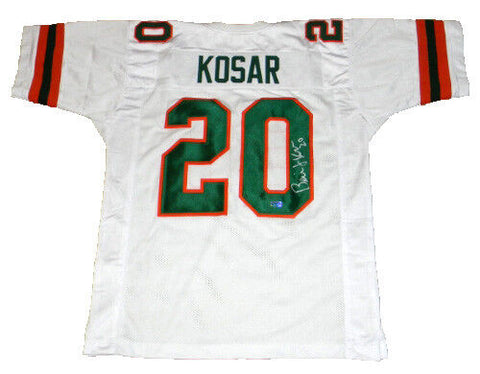 BERNIE KOSAR AUTOGRAPHED SIGNED MIAMI HURRICANES #20 WHITE THROWBACK JERSEY COA