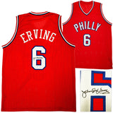 76ERS JULIUS "DR. J" ERVING AUTOGRAPHED SIGNED RED JERSEY BECKETT WITNESS 222788