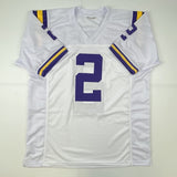 Autographed/Signed JUSTIN JEFFERSON LSU White College Football Jersey JSA COA