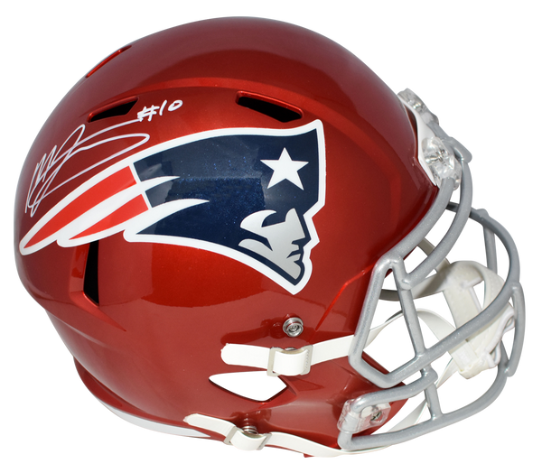 MAC JONES AUTOGRAPHED NEW ENGLAND PATRIOTS FLASH FULL SIZE SPEED HELMET BECKETT