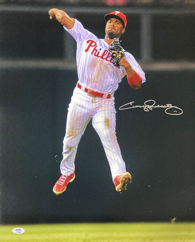 Jimmy Rollins Signed 16x20 Philadelphia Phillies Fielding Photo PSA Hologram