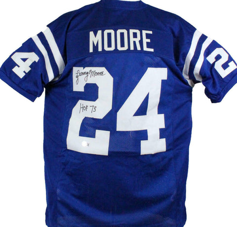 Lenny Moore Autographed Blue Pro Style Jersey w/HOF-Beckett W Hologram *Black