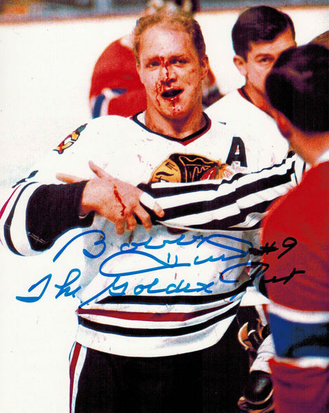 Bobby Hull Signed Blackhawks 'Blood' 8x10 Photo w/The Golden Jet - SCHWARTZ