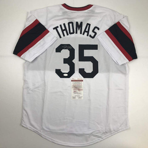 Autographed/Signed FRANK THOMAS Chicago Retro White Baseball Jersey JSA COA Auto