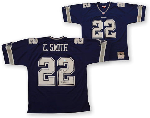 Emmitt Smith Autographed Cowboys M&N Football Jersey 3 x SB CHAMP Beckett Blue