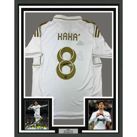 Framed Autographed/Signed Ricardo Kaka 35x39 Real Madrid White Jersey BAS COA