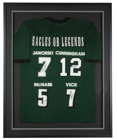 Eagles Legends Vick McNabb Jaworski Cunningham Signed Framed Custom Jersey JSA