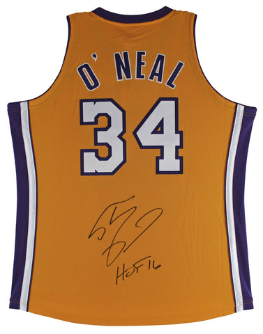 Shaquille O'Neal "HOF 16" Signed Yellow M&N 2000-01 HWC Authentic Jersey BAS Wit