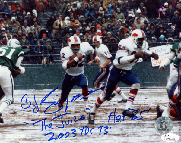 O.J. Simpson Signed Buffalo Bills 8x10 Photo Juice HOF 2003 Yds JSA 48258