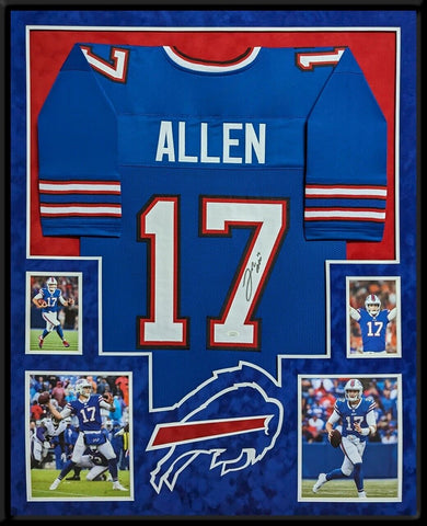 FRAMED IN SUEDE BUFFALO BILLS JOSH ALLEN AUTOGRAPHED SIGNED JERSEY JSA COA