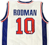 DETROIT PISTONS DENNIS RODMAN AUTOGRAPHED SIGNED WHITE JERSEY JSA STOCK #215730