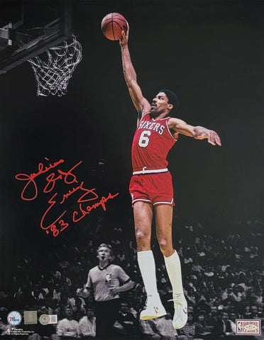 Julius Erving Signed 76ers Spotlight Dunk 16x20 Photo W/ '83 Champs Beckett