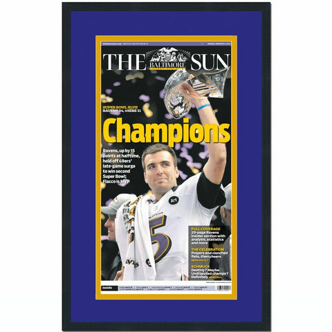 Framed The Baltimore Sun Ravens Super Bowl XLVII Newspaper Cover 17x27 Photo