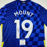 Autographed/Signed MASON MOUNT Chelsea FC Blue Soccer Jersey Beckett BAS COA