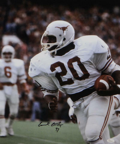 Earl Campbell Signed UT Longhorns 16x20 Photo In White Jersey w/ HT- JSA W Auth