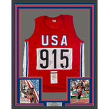 Framed Autographed/Signed Carl Lewis 33x42 United States USA Red JSA COA