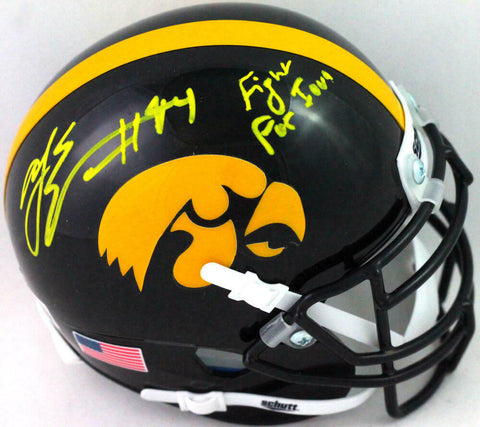 AJ Epenesa Autographed Iowa Hawkeyes Schutt Mini Helmet- Beckett W *Yellow