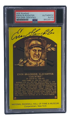 Enos Slaughter Signed 4x6 St Louis Cardinals HOF Plaque Card PSA/DNA 85026114