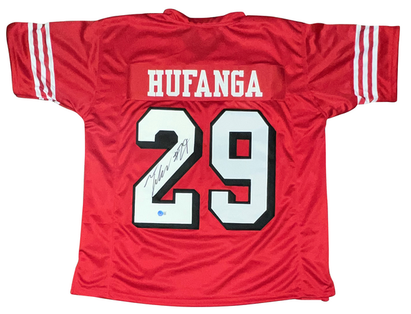 TALANOA HUFANGA SIGNED SAN FRANCISCO 49ERS #29 RED COLOR RUSH JERSEY BECKETT