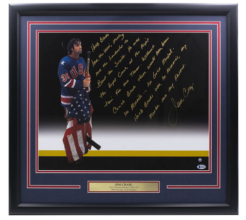 Jim Craig Signed Framed 16x20 Team USA Story Spotlight Photo Steiner BAS