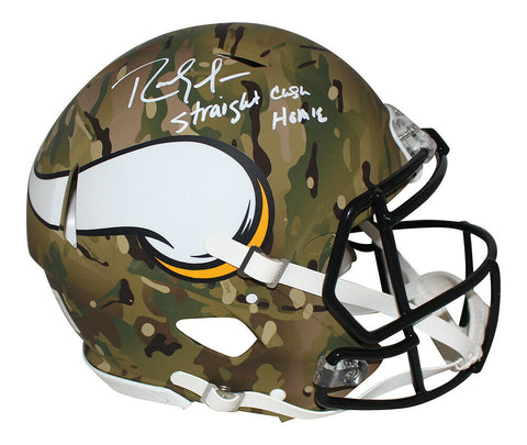 Randy Moss Signed Vikings Authentic Camo Speed Helmet Straight Cash BAS 30001