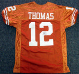 TEXAS LONGHORNS EARL THOMAS AUTOGRAPHED ORANGE JERSEY MCS HOLO STOCK #28213