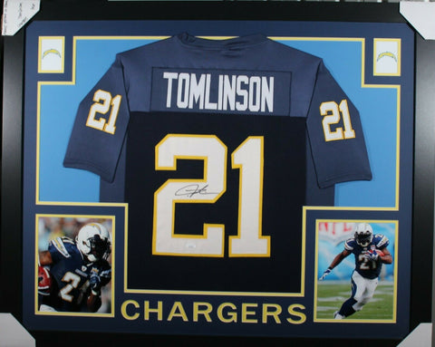 LADAINIAN TOMLINSON (Chargers dark blue SKYLINE) Signed Auto Framed Jersey JSA