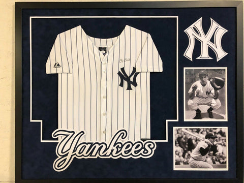 FRAMED N.Y. YANKEES YOGI BERRA AUTOGRAPHED SIGNED JERSEY JSA COA