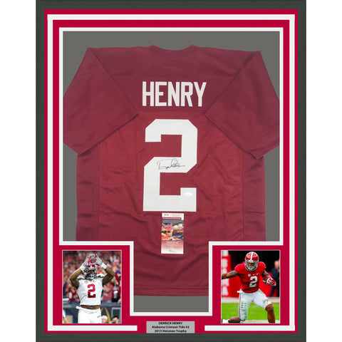 Framed Autographed/Signed Derrick Henry 33x42 Alabama Red College Jersey JSA COA