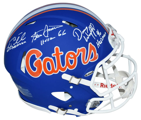 TIM TEBOW STEVE SPURRIER DANNY WUERFFEL SIGNED FLORIDA BLUE AUTHENTIC HELMET