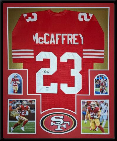 FRAMED SAN FRANCISCO 49ERS CHRISTIAN MCCAFFREY AUTOGRAPHED SIGNED JERSEY JSA COA