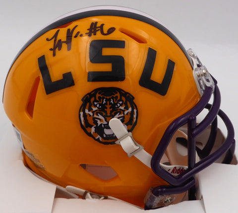 Terrace Marshall Jr. Autographed Yellow Mini Helmet LSU Fanatics Holo XP14004343