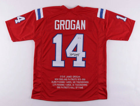 Steve Grogan Signed New England Patriots Career Highlight Stat Jersey (PSA COA)